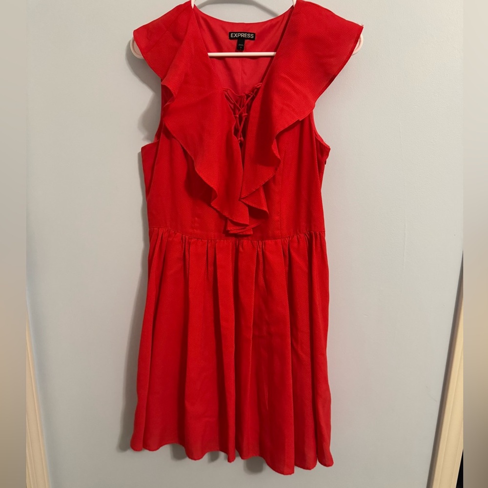 Coral Red Ruffle Express Dress Size 10